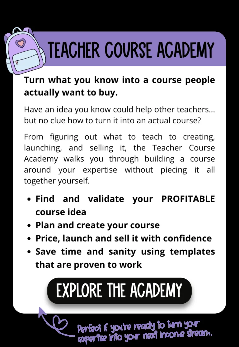 Teacher Course Academy promotional card: turn what you know into a course people actually want to buy