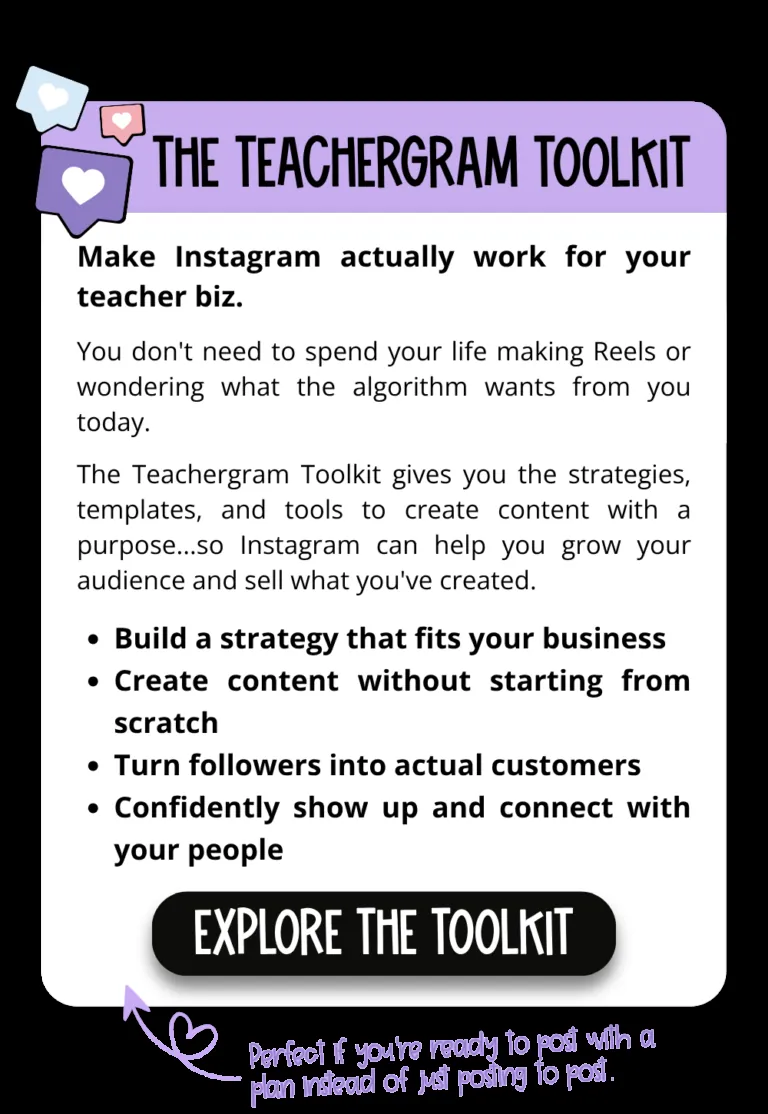 The Teachergram Toolkit promotional card: make Instagram actually work for your teacher business